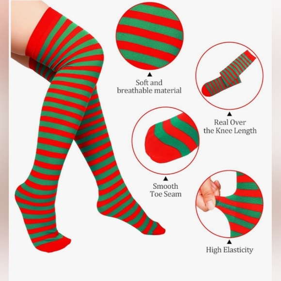 Red and Green Thigh Highs Party Themed Event Festival Cosplay Christmas Holiday - Picture 7 of 10
